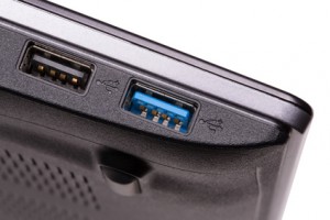 A Blue USB 3.0 port on a computer close-up