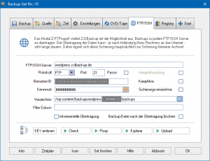 FTP-Konfiguration in Z-DBackup