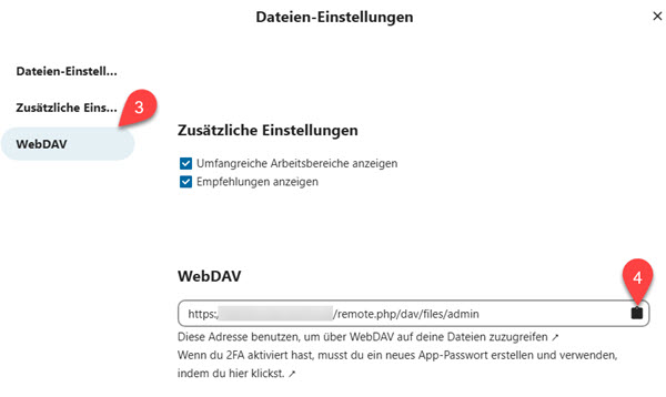 Nextcloud WebDAV URL kopieren